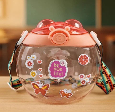 Cute Bear-Eared Spherical Kids Water Bottle with Strap – 250ml