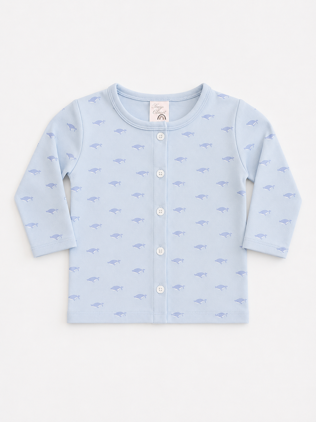 Baby Blue Fish Print Cotton Pajama Set – 2-Piece Long Sleeve Sleepwear