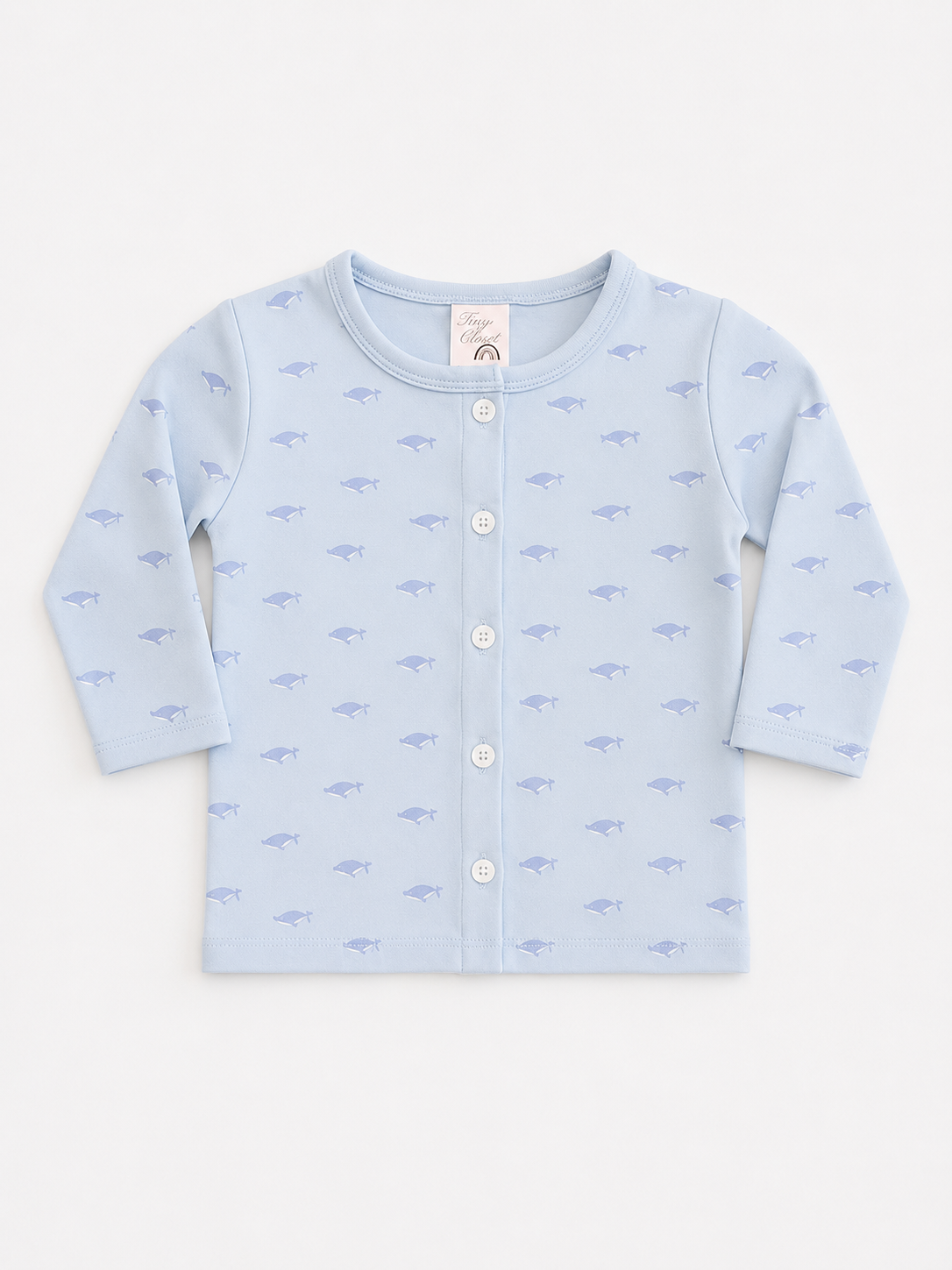 Baby Blue Fish Print Cotton Pajama Set – 2-Piece Long Sleeve Sleepwear