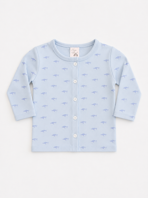 Baby Blue Fish Print Cotton Pajama Set – 2-Piece Long Sleeve Sleepwear
