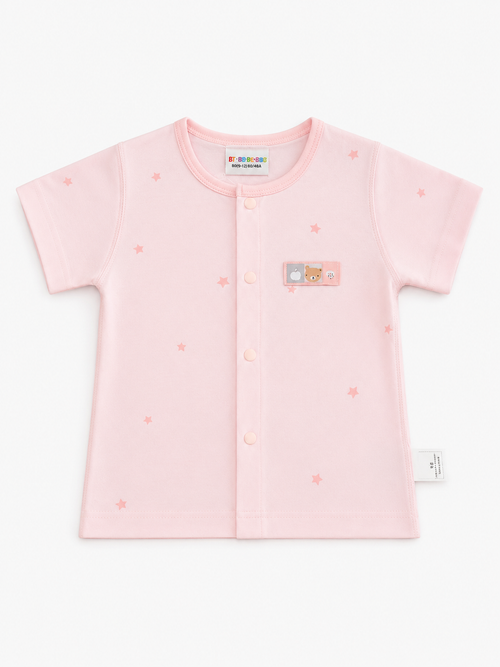 Baby Pink Star Print Short Sleeve Pajama Set - Summer Cotton Nightwear
