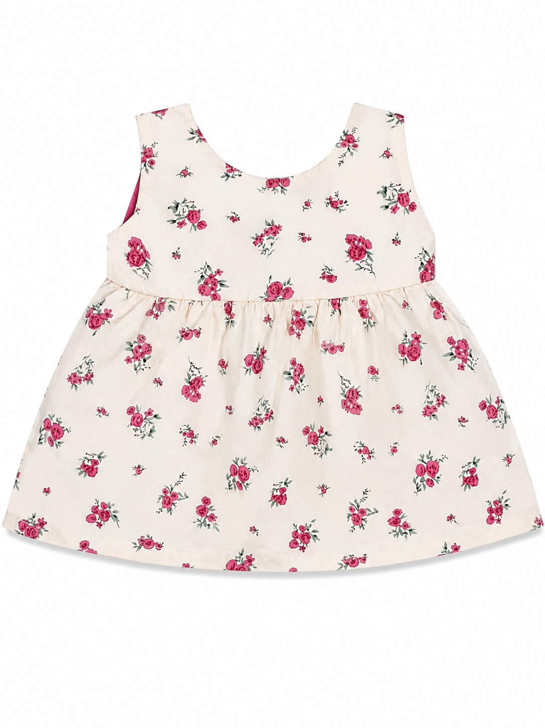 Baby Girl Floral Print Sleeveless Dress with Matching Sun Hat – 2-Piece Set