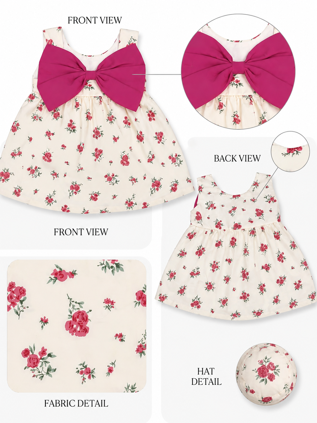 Baby Girl Floral Print Sleeveless Dress with Matching Sun Hat – 2-Piece Set