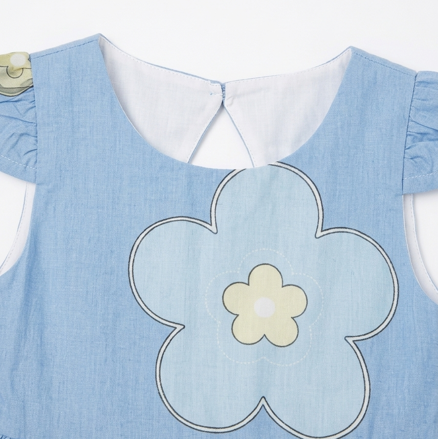 Sky Blue Floral Joy – Cotton Summer Frock for Baby Girls