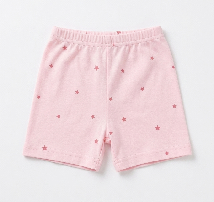 Baby Pink Star Print Short Sleeve Pajama Set - Summer Cotton Nightwear