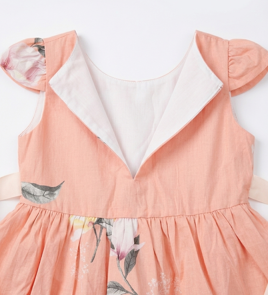 Peach Blossom Elegance – Cotton Floral Frock for Baby Girls