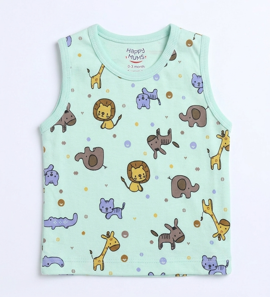 Mint Green Safari Animal Print Baby Summer Set – 2-Piece Sleeveless Top & Shorts