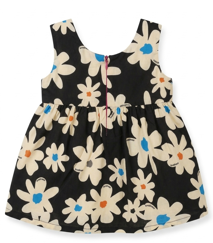 Baby Girl Floral Print Sleeveless Dress with Matching Sun Hat – 2-Piece Set
