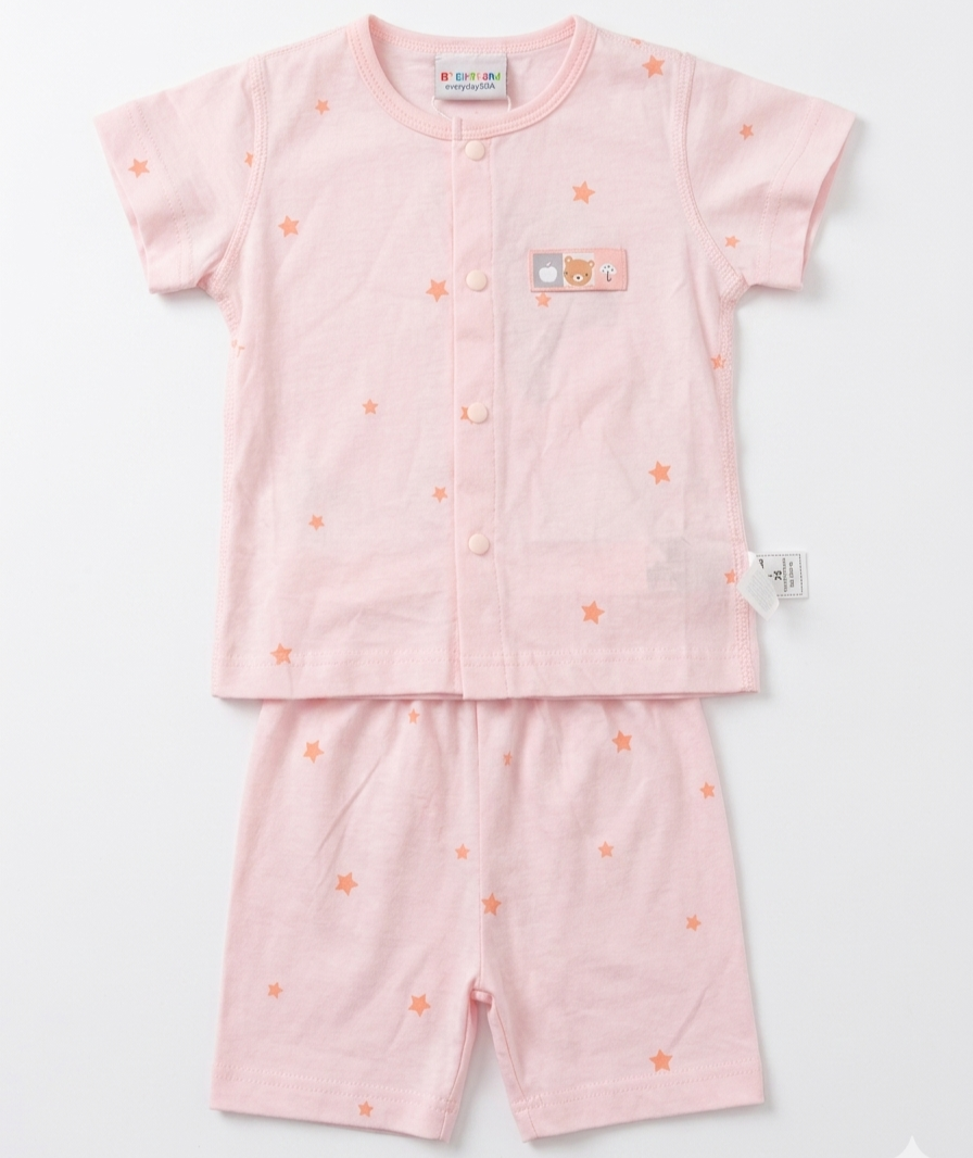 Baby Pink Star Print Short Sleeve Pajama Set - Summer Cotton Nightwear