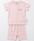 Baby Pink Star Print Short Sleeve Pajama Set - Summer Cotton Nightwear