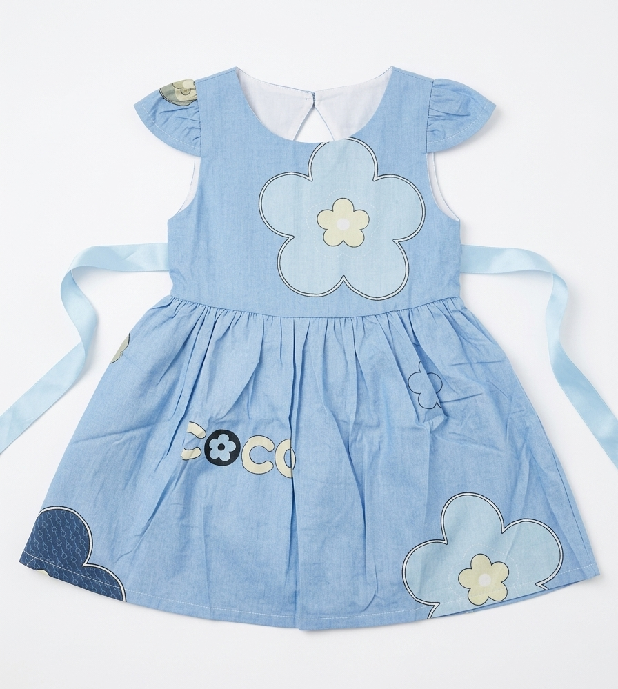 Sky Blue Floral Joy – Cotton Summer Frock for Baby Girls