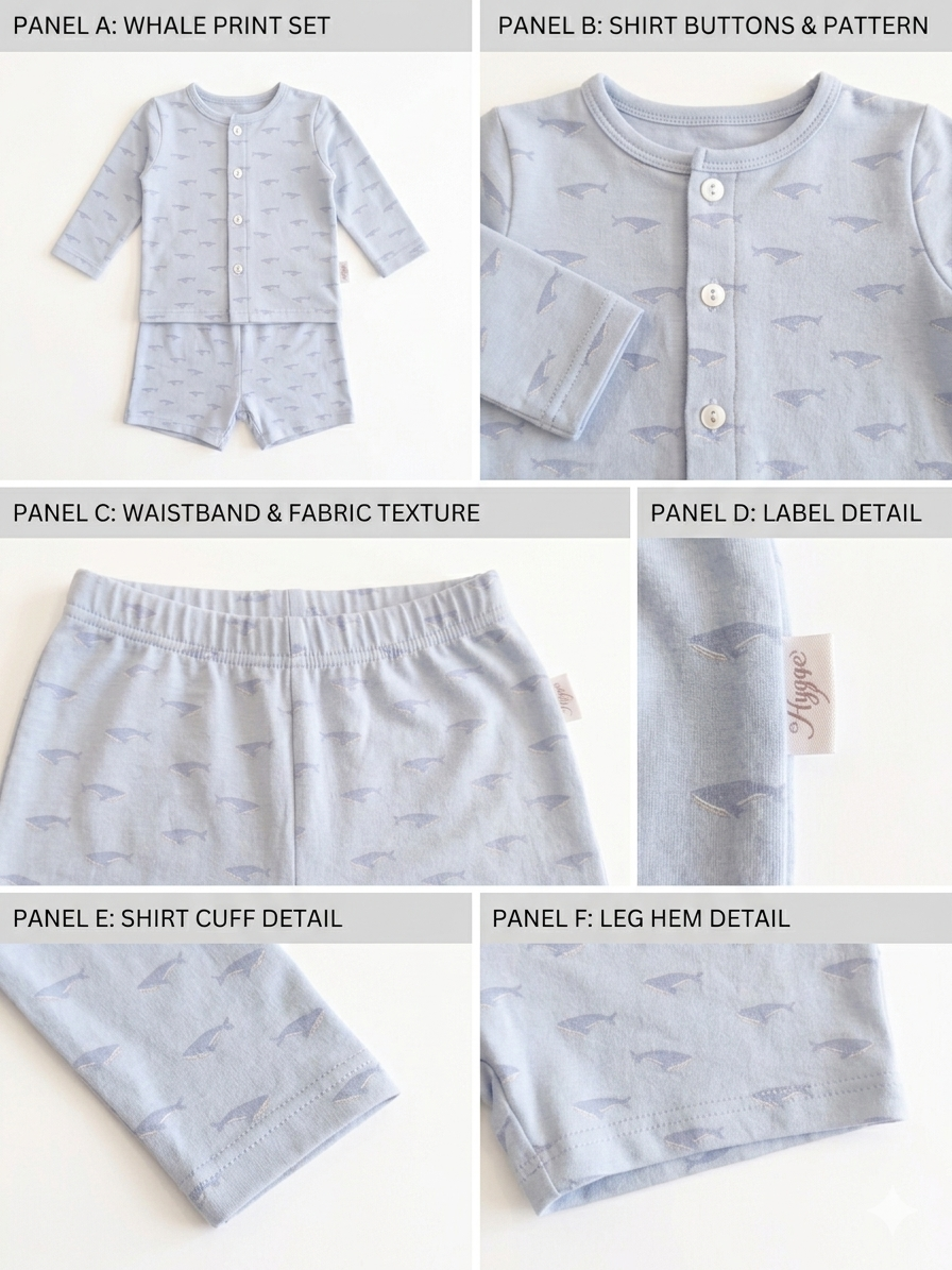 Baby Blue Fish Print Cotton Pajama Set – 2-Piece Long Sleeve Sleepwear