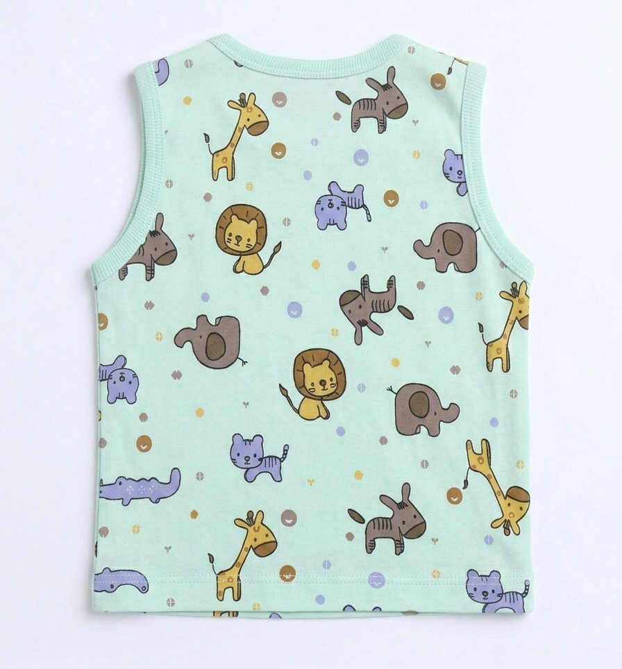 Mint Green Safari Animal Print Baby Summer Set – 2-Piece Sleeveless Top & Shorts