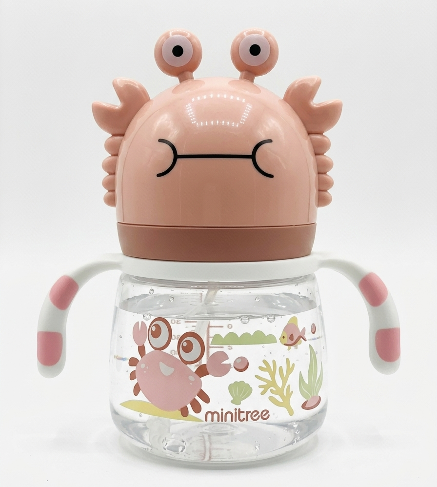 Minitree Crab-Themed Baby Sippy Cup – Leak-Proof Toddler Training Bottle with Dual Handles & Straw