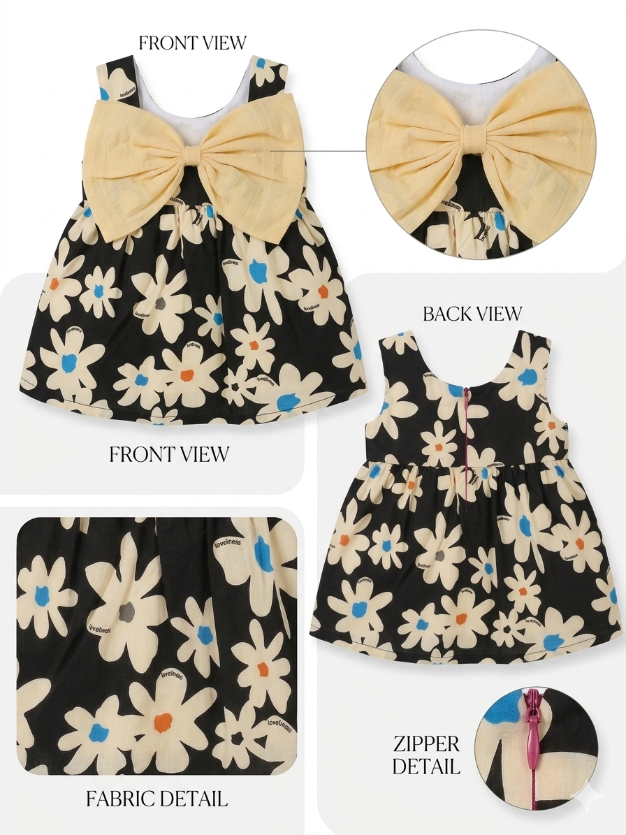 Baby Girl Floral Print Sleeveless Dress with Matching Sun Hat – 2-Piece Set