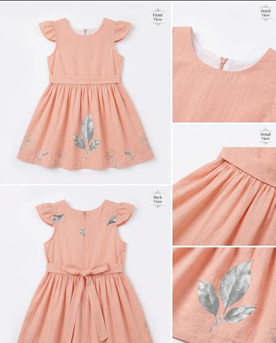 Peach Blossom Elegance – Cotton Floral Frock for Baby Girls