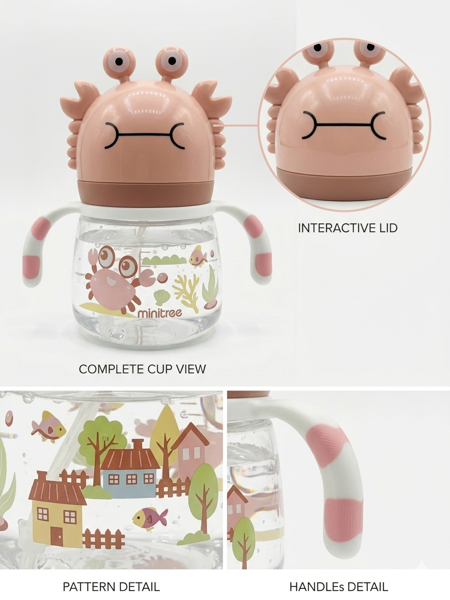 Minitree Crab-Themed Baby Sippy Cup – Leak-Proof Toddler Training Bottle with Dual Handles & Straw