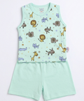 Mint Green Safari Animal Print Baby Summer Set – 2-Piece Sleeveless Top & Shorts