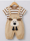 TinyWorld Toddler Boys' Striped Tee and Cartoon Dog Overall Set