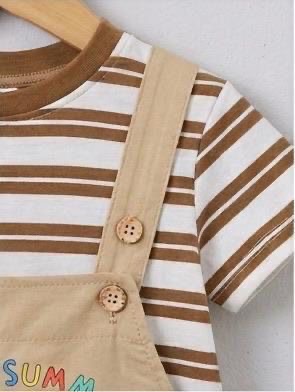 TinyWorld Toddler Boys' Striped Tee and Cartoon Dog Overall Set