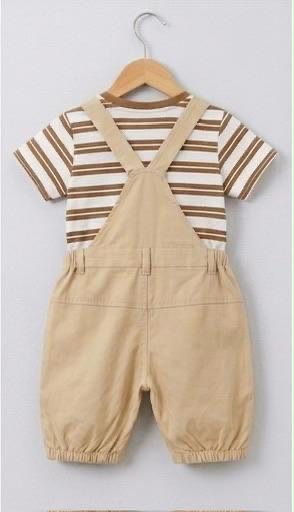 TinyWorld Toddler Boys' Striped Tee and Cartoon Dog Overall Set