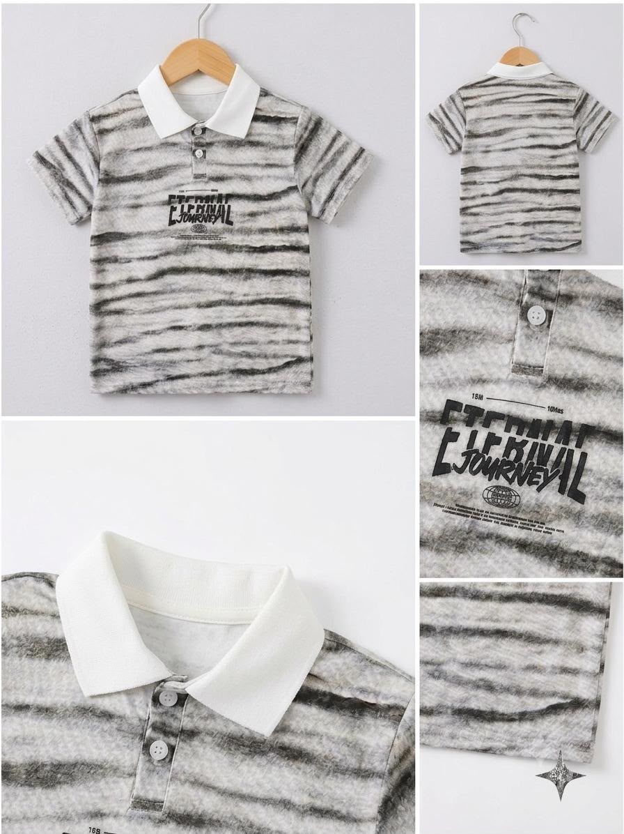 Boys "Eternal Journey" Tiger Stripe Polo Shirt – Casual Short Sleeve Kids Top