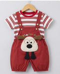 TinyWorld Toddler Boys' Striped Tee and Cartoon Dog Overall Set