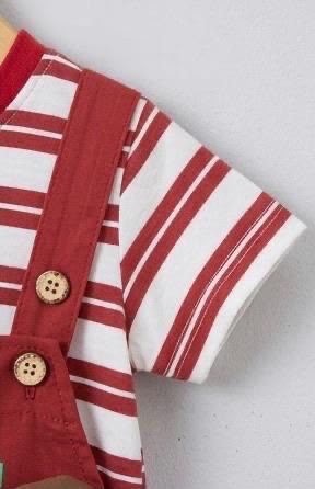 TinyWorld Toddler Boys' Striped Tee and Cartoon Dog Overall Set