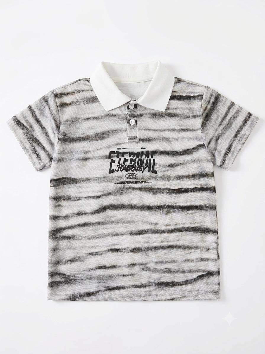 Boys "Eternal Journey" Tiger Stripe Polo Shirt – Casual Short Sleeve Kids Top