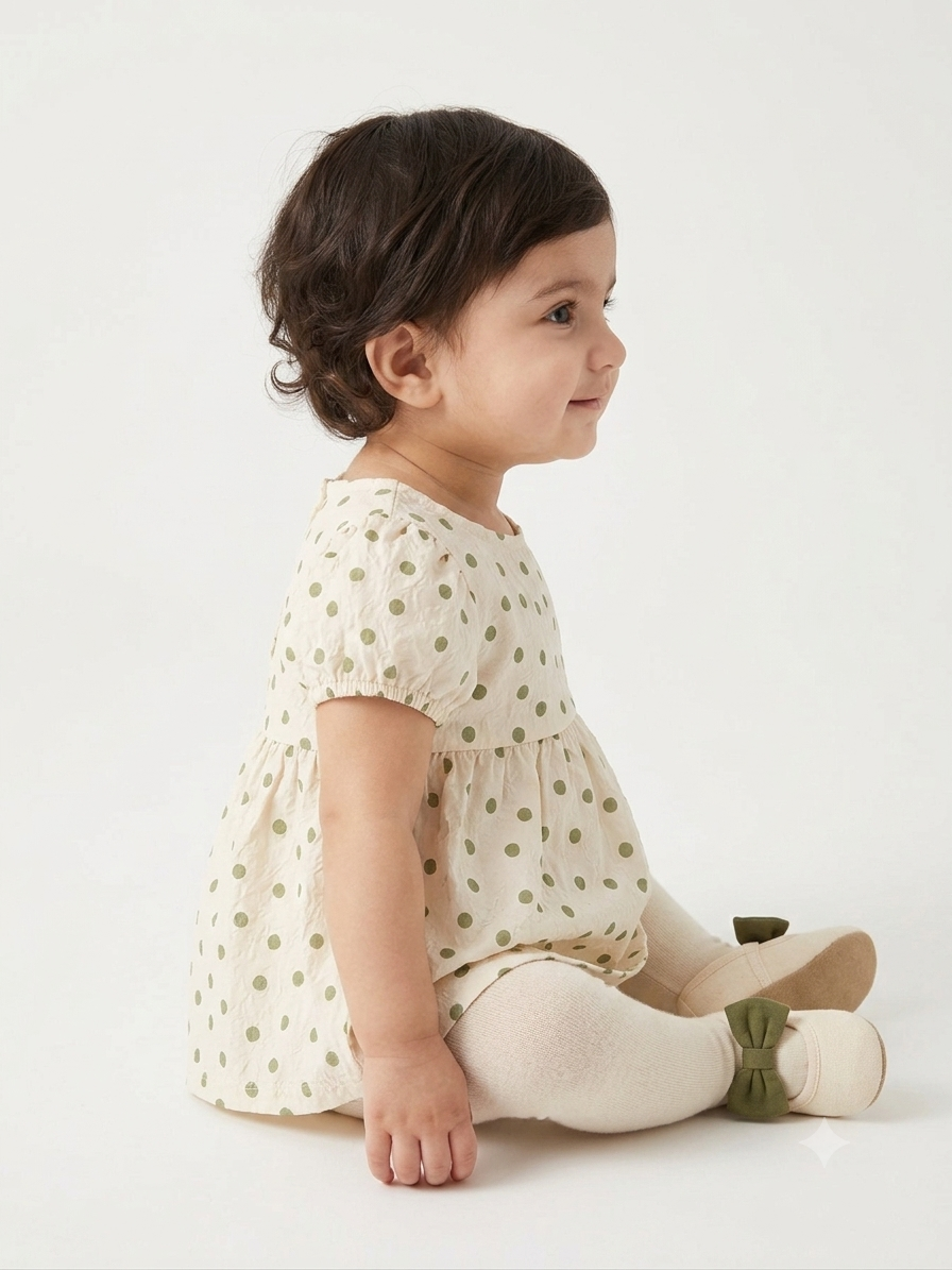 Green Polka-Dot Textured Baby Dress