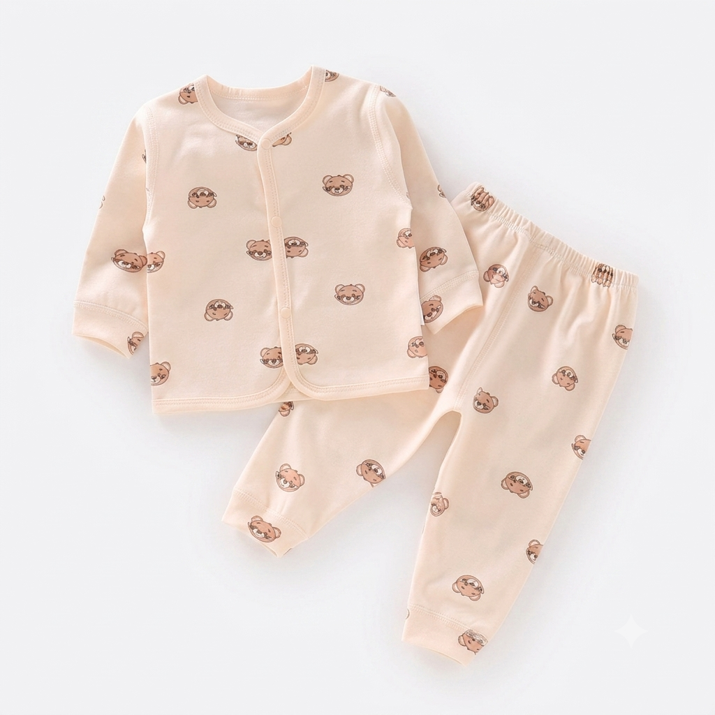 Soft Cream Teddy Bear Two-Piece Pajama Set