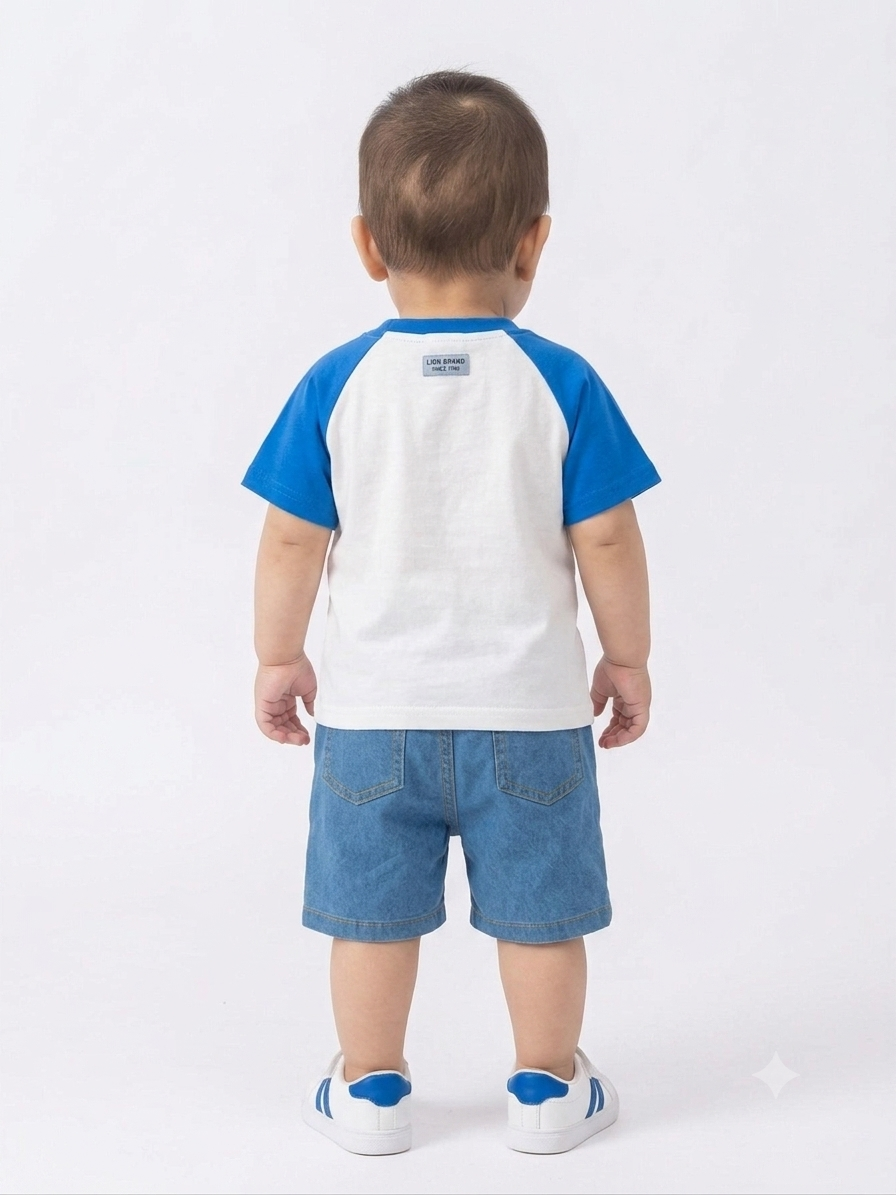 Toddler Boys' Lion-Graphic Raglan Tee and Denim Short Set