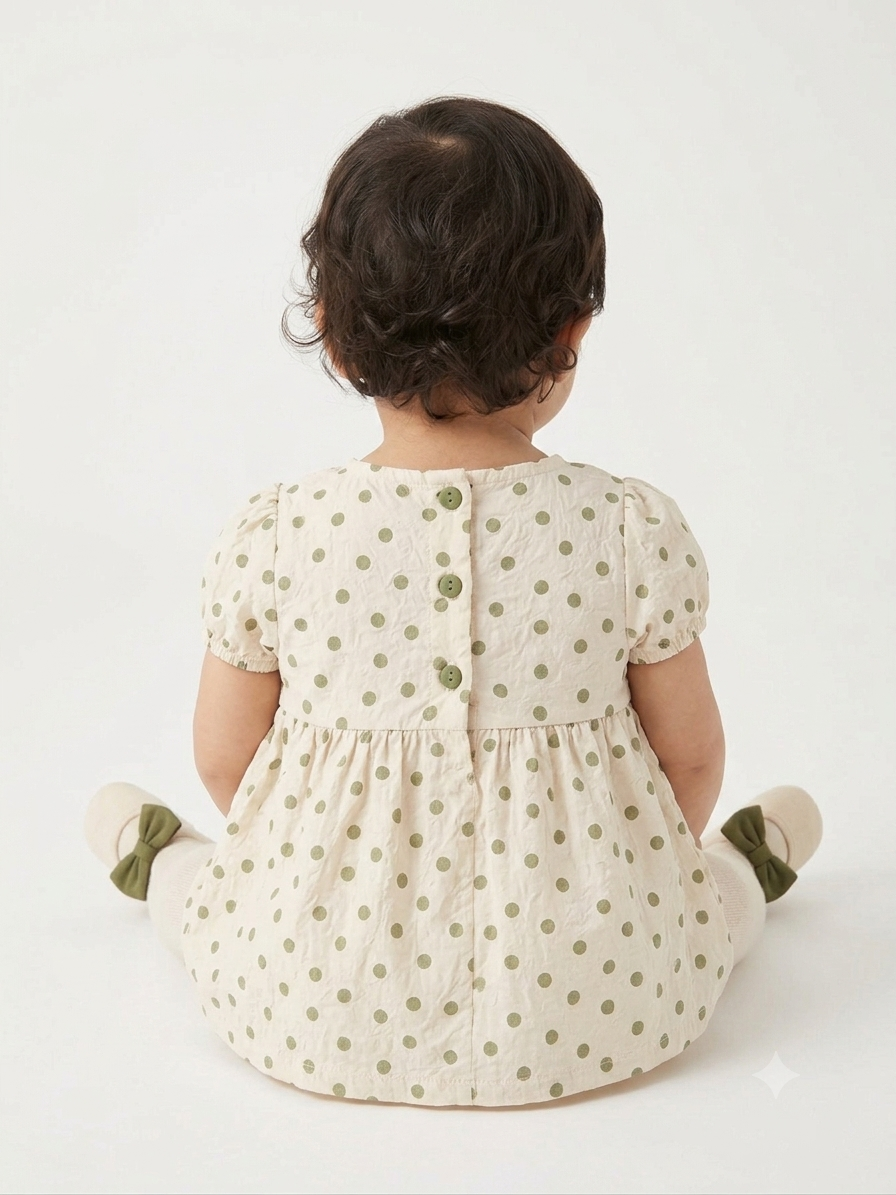 Green Polka-Dot Textured Baby Dress