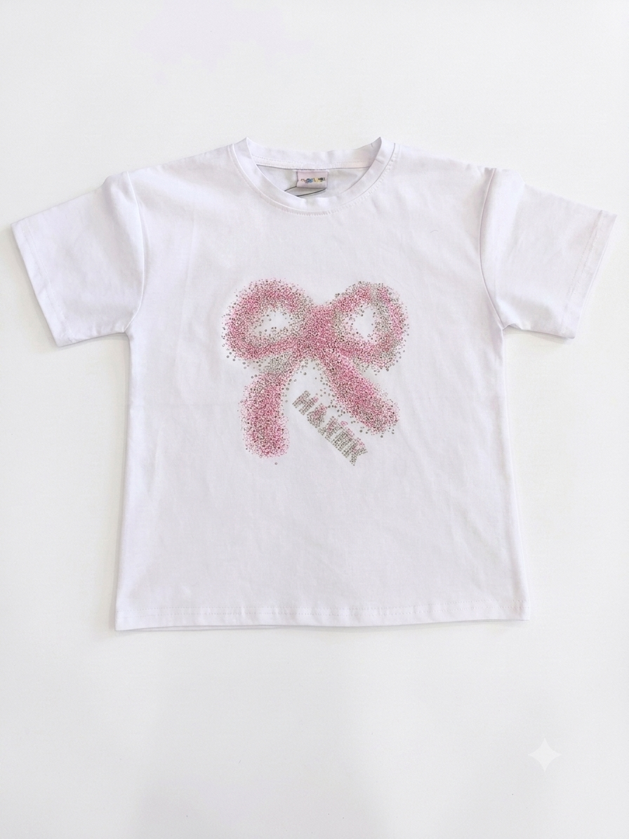 Crystal Bow Embellished Short Sleeve Tee