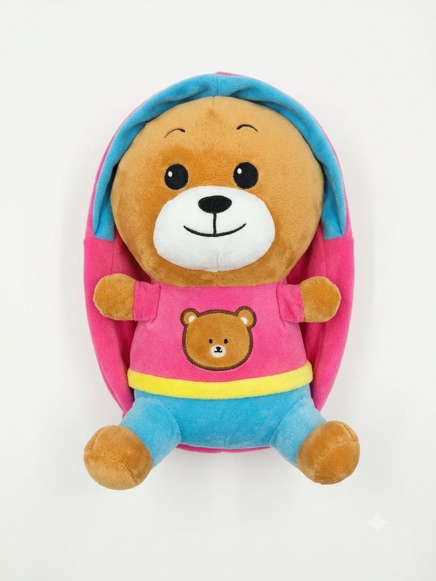 Cheerful Rainbow Bear Plush Backpack – Pink