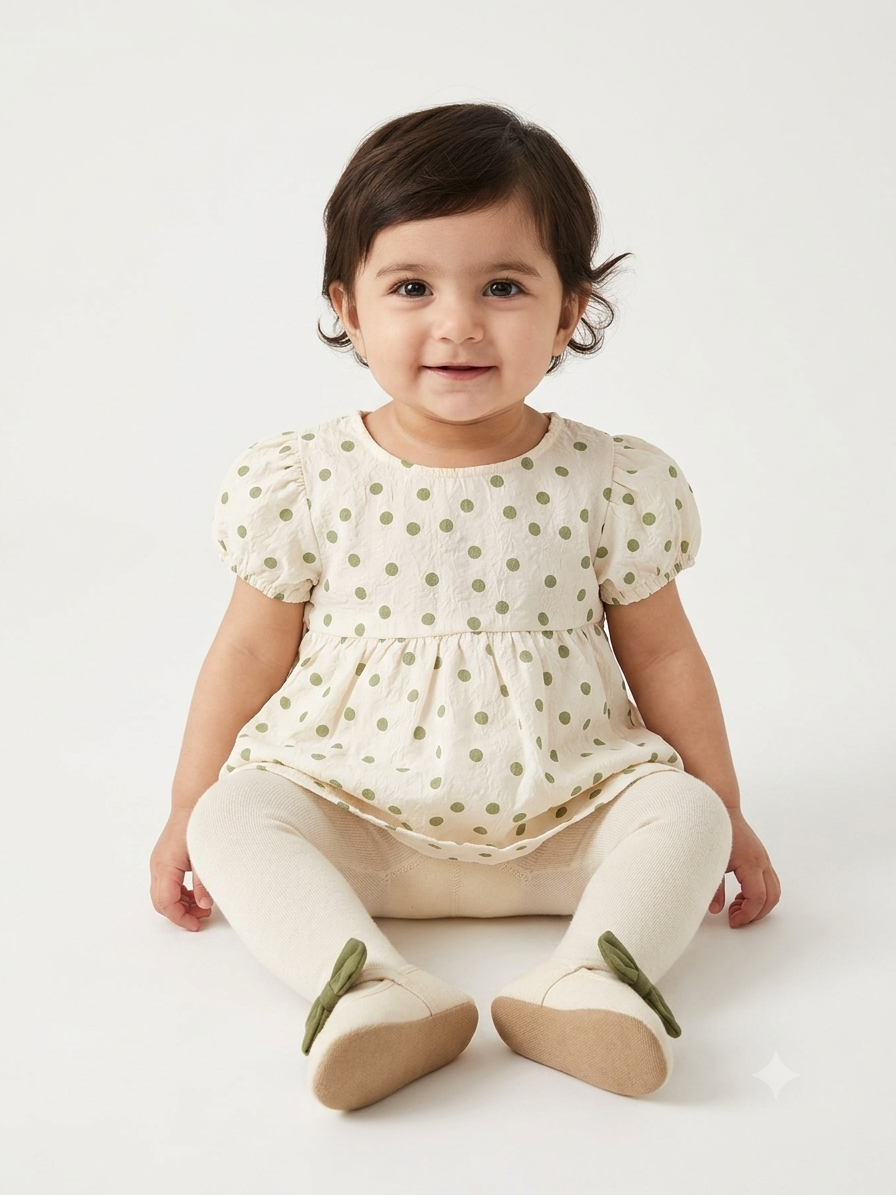 Green Polka-Dot Textured Baby Dress