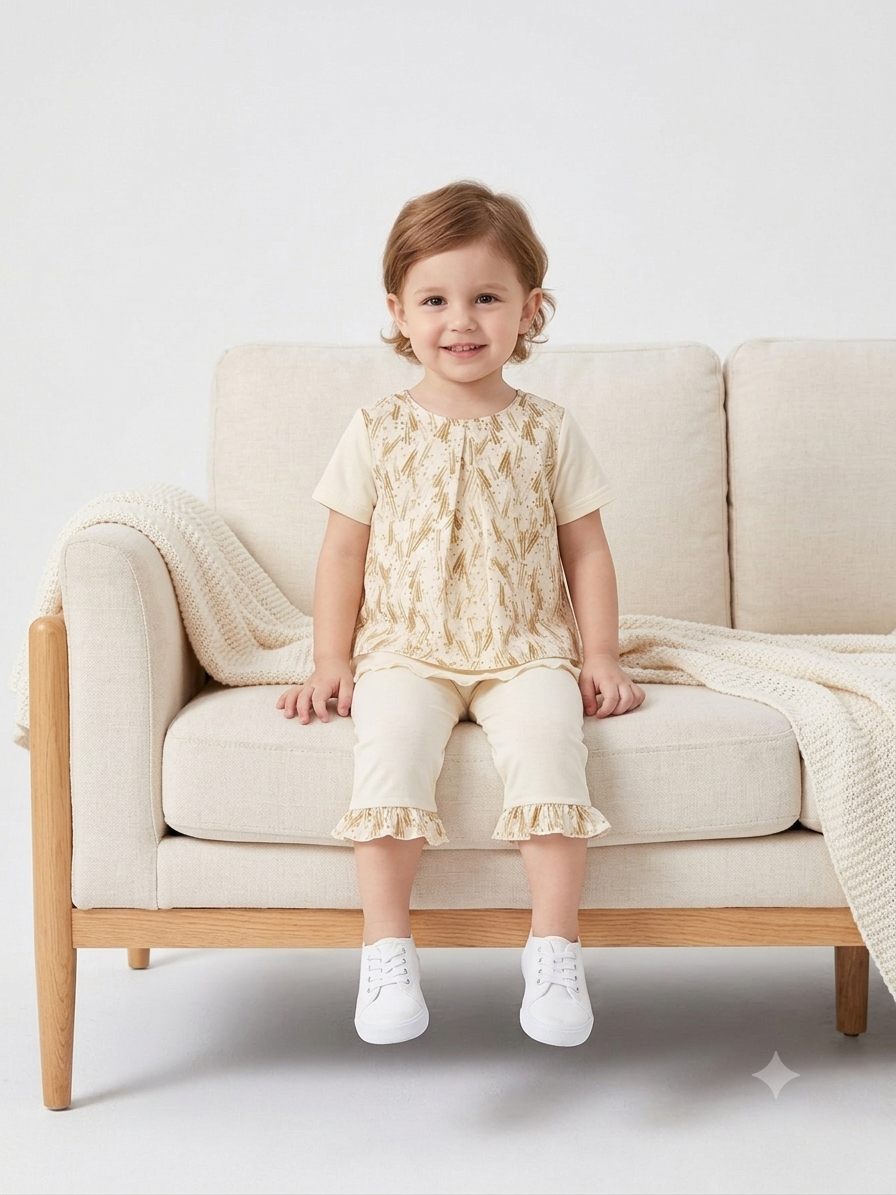 Girls' Abstract Print Tiered Tunic and Ruffle-Hem Leggings Set