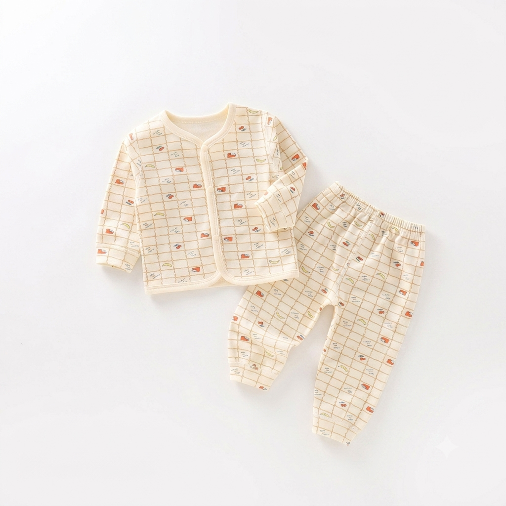 Soft Biscuit Two-Piece Checkered Pajama Set
