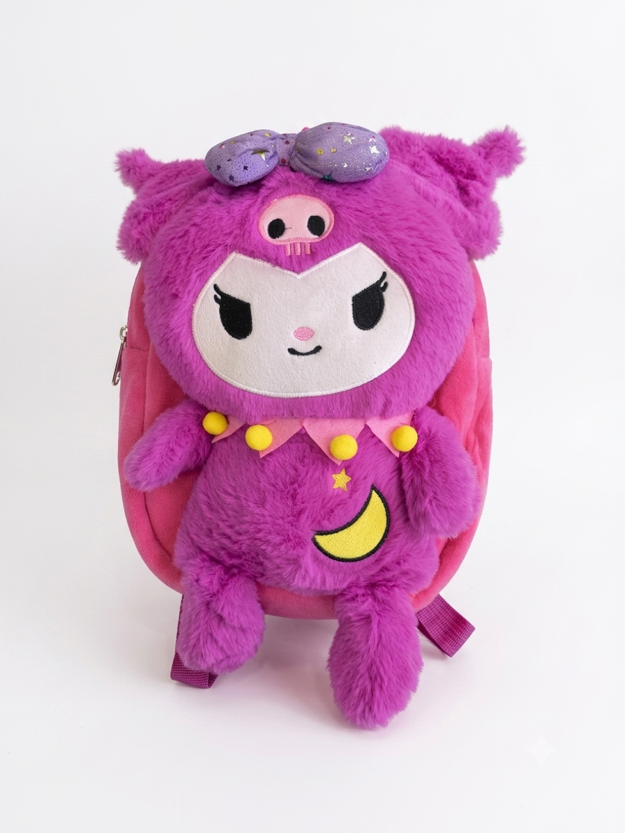 Whimsical Starry-Night Character Plush Backpack – Purple