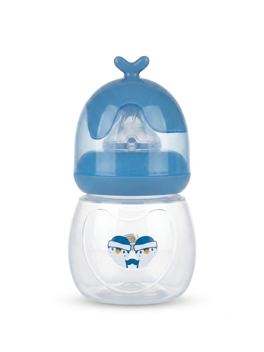 Whimsical Penguin-Themed Baby Feeding Bottle – Blue