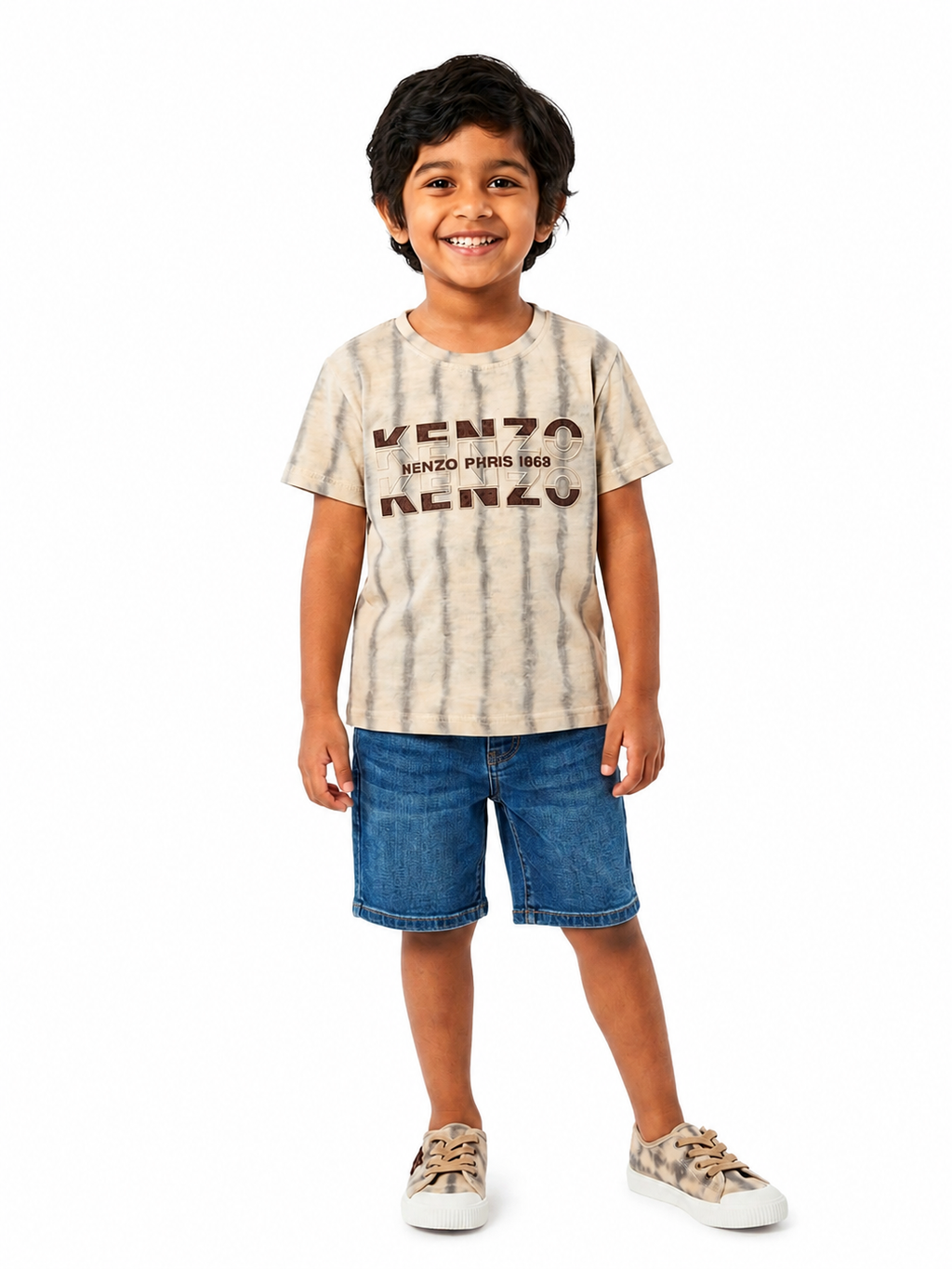 Boys' Beige Striped "Kenzo Paris 1969" Graphic T-Shirt