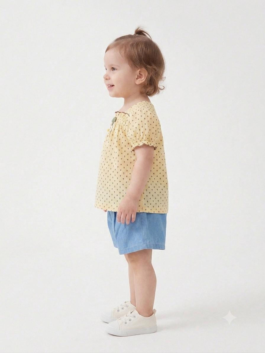 Toddler Girls' Floral Puff-Sleeve Top and Pleated Shorts Set