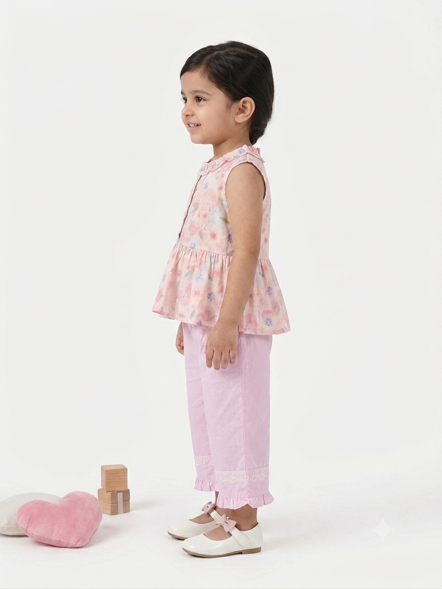 Toddler Girls' Floral Ruffle-Trim Peplum Top and Lace-Detail Pants Set