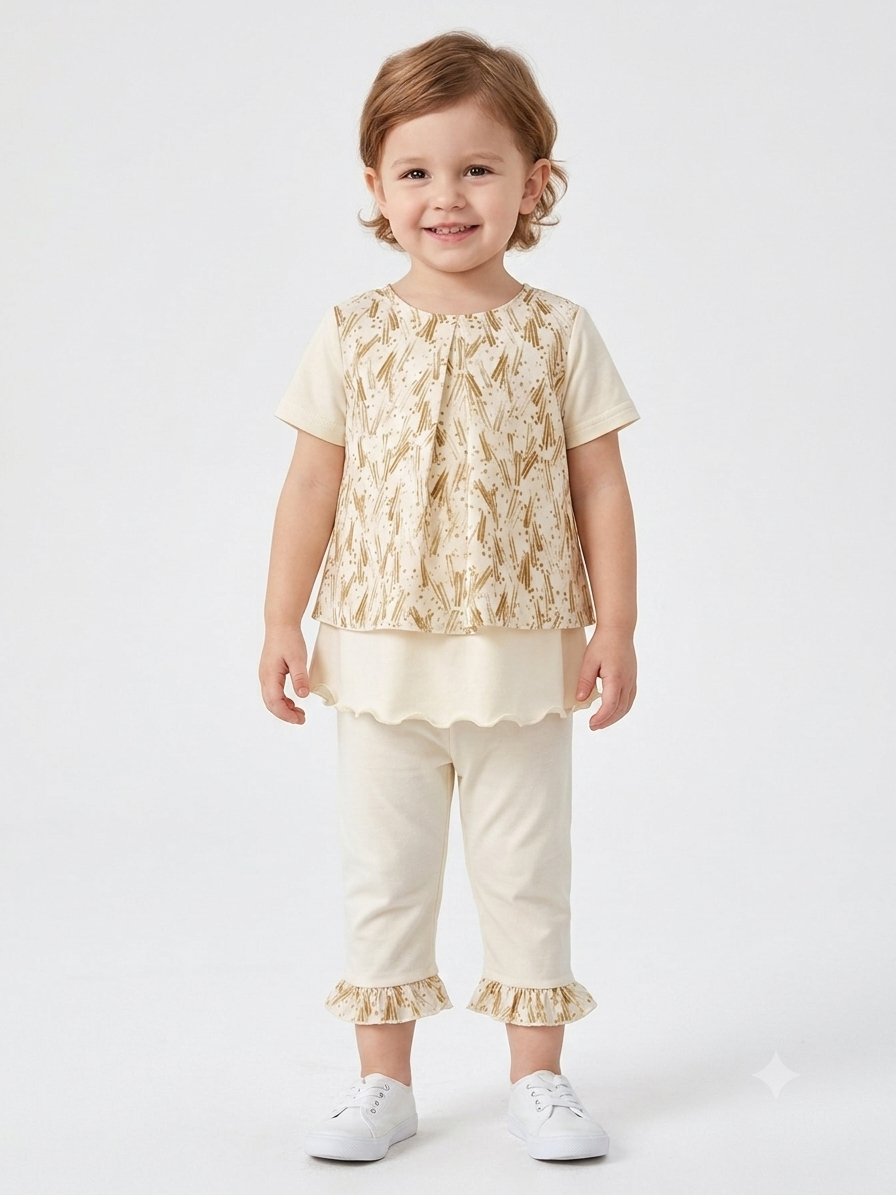 Girls' Abstract Print Tiered Tunic and Ruffle-Hem Leggings Set