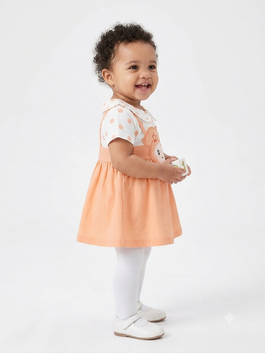 Cheerful Orange Character Pinafore Dress