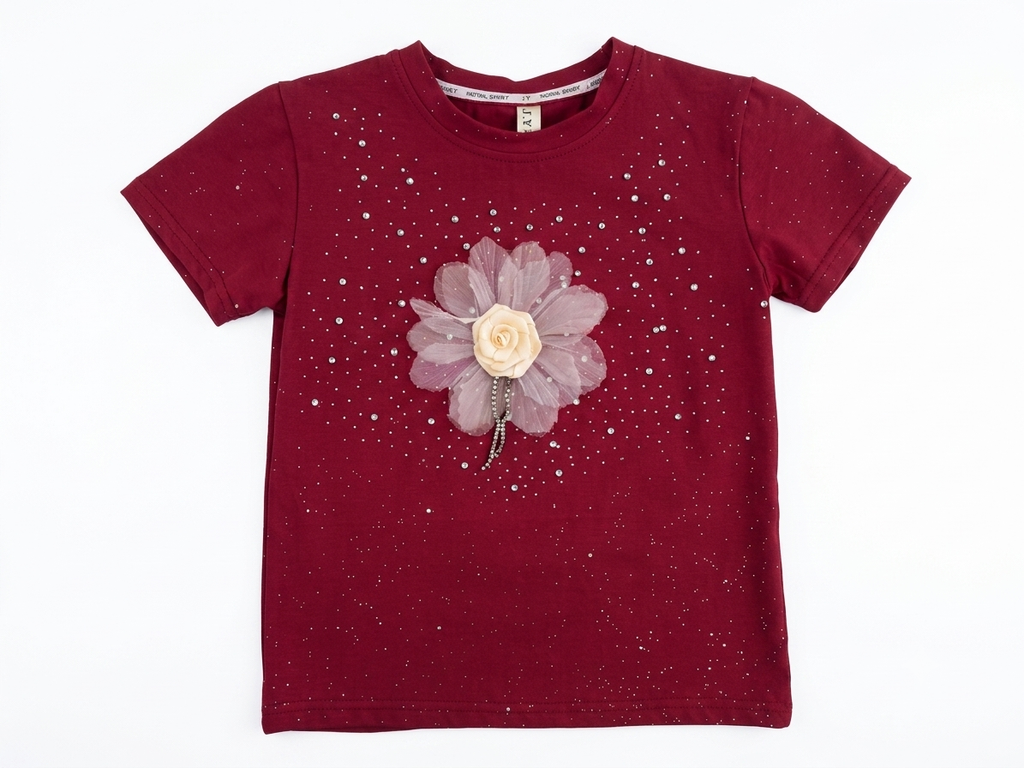 Girls' Embellished Floral Accent T-Shirt