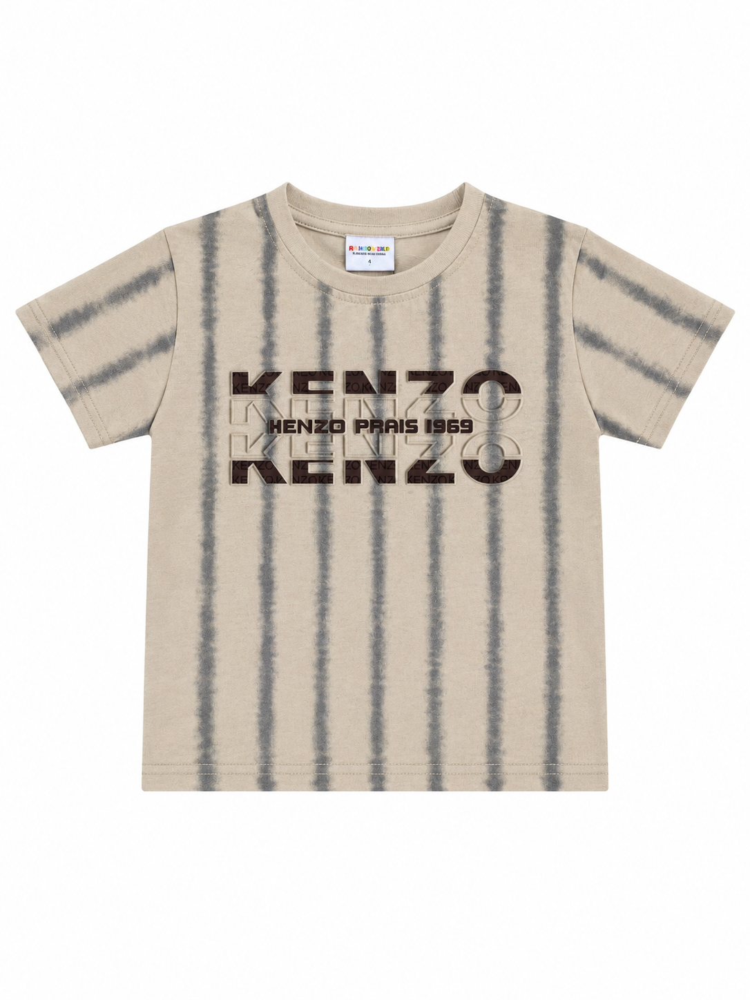 Boys' Beige Striped "Kenzo Paris 1969" Graphic T-Shirt