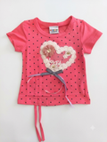 Girls' Pink Polka Dot Heart-Embellished T-Shirt.