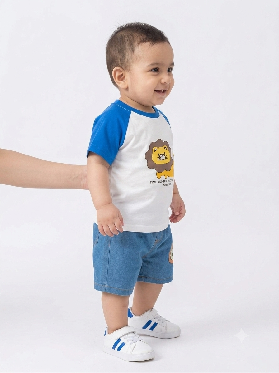 Toddler Boys' Lion-Graphic Raglan Tee and Denim Short Set