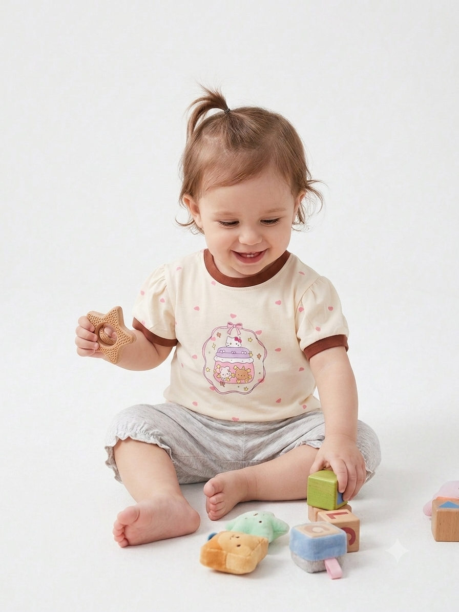 Girls' Puff-Sleeve Top and Bloomers Set